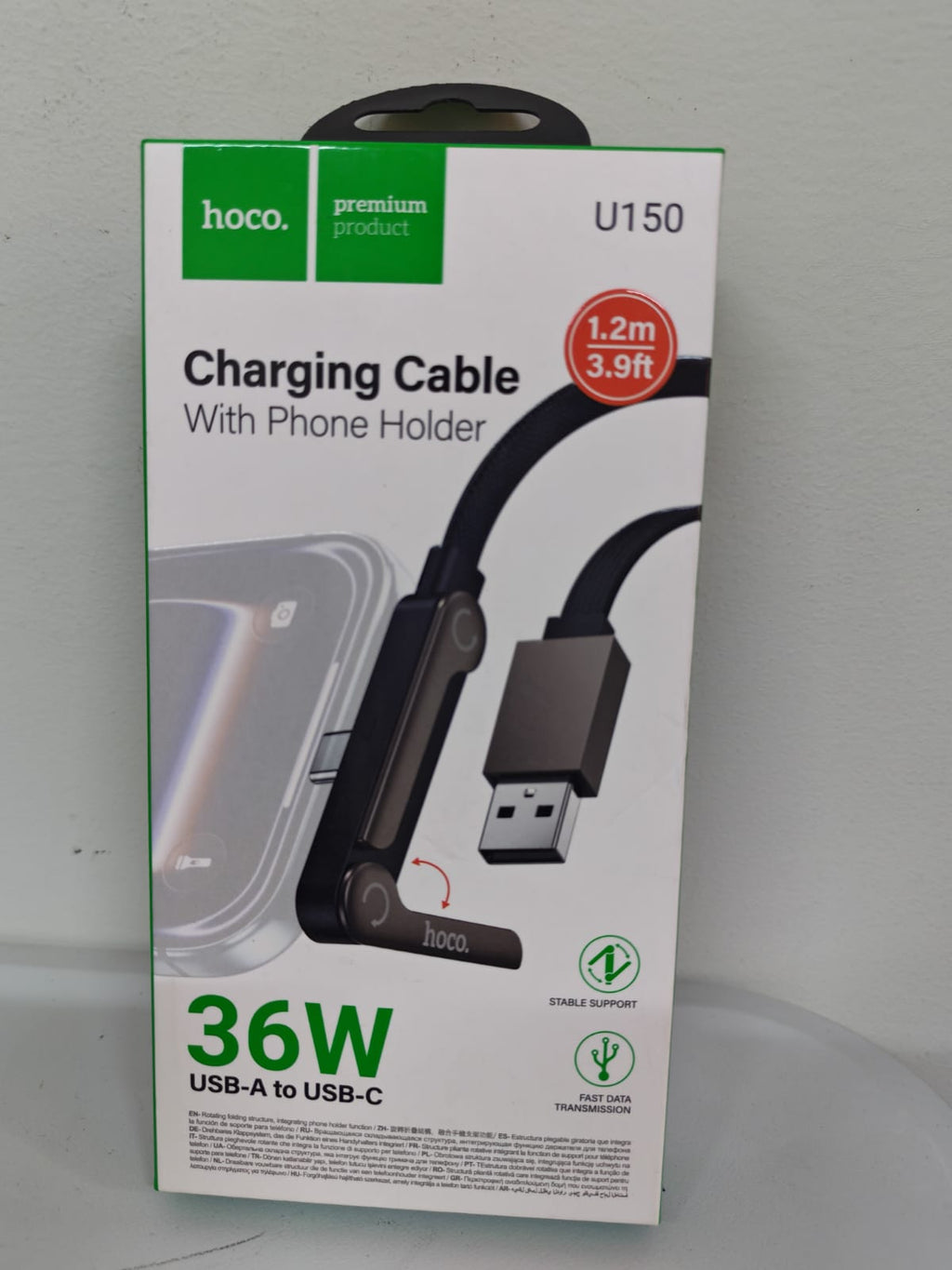 Cable de Carga USB-A a USB-C Hoco U150 con Soporte de Celular 36W